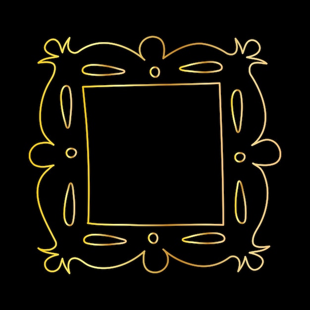 Cornice dorata disegnata a mano con doodle isolata su sfondo nero Cornice quadrata per foto e dipinti