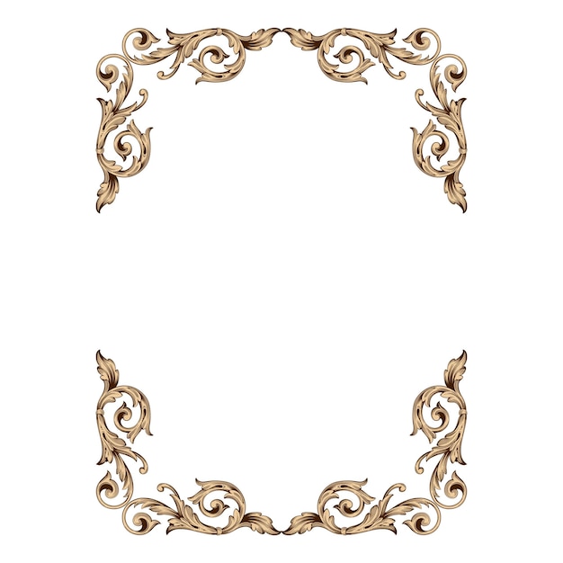 Cornice e bordo in oro con stile barocco. Colore bianco e nero. Decorazione ad incisione floreale