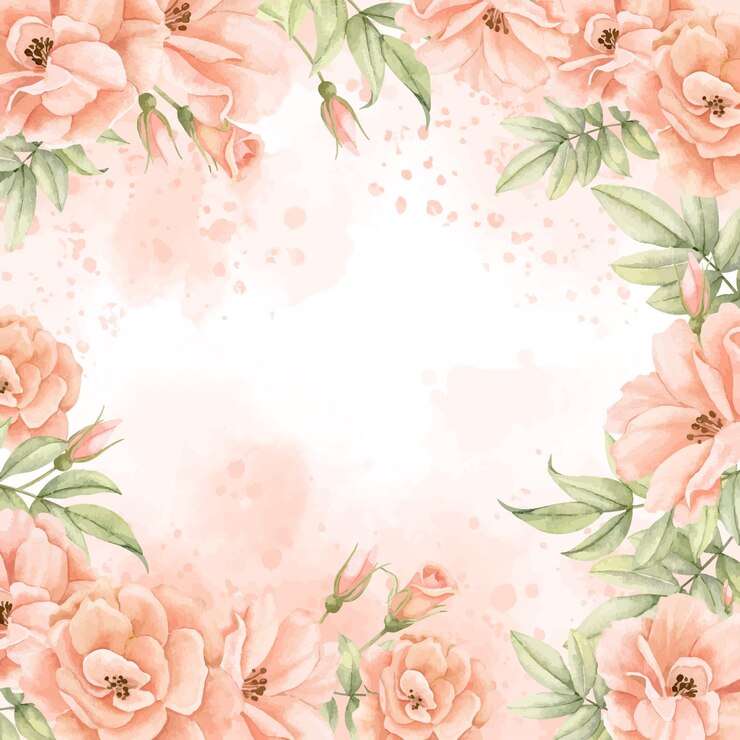 Vettore cornice floreale acquerello con fiori rosa nei colori pesca e rosa modello quadrato disegnato a mano per invito a nozze o biglietti di auguri illustrazione su sfondo isolato bordo botanico vintage