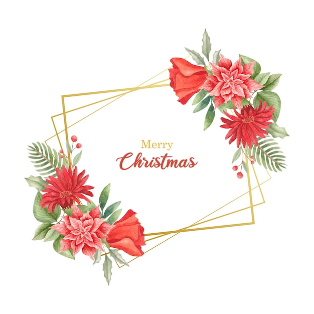 Cornice floreale dell'acquerello di buon natale in stile elegante