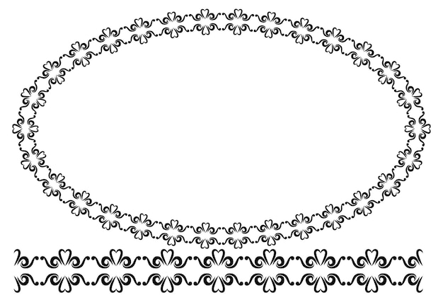 Cornice floreale ovale con angolo arrotondato nero vettoriale, isolata su bianco