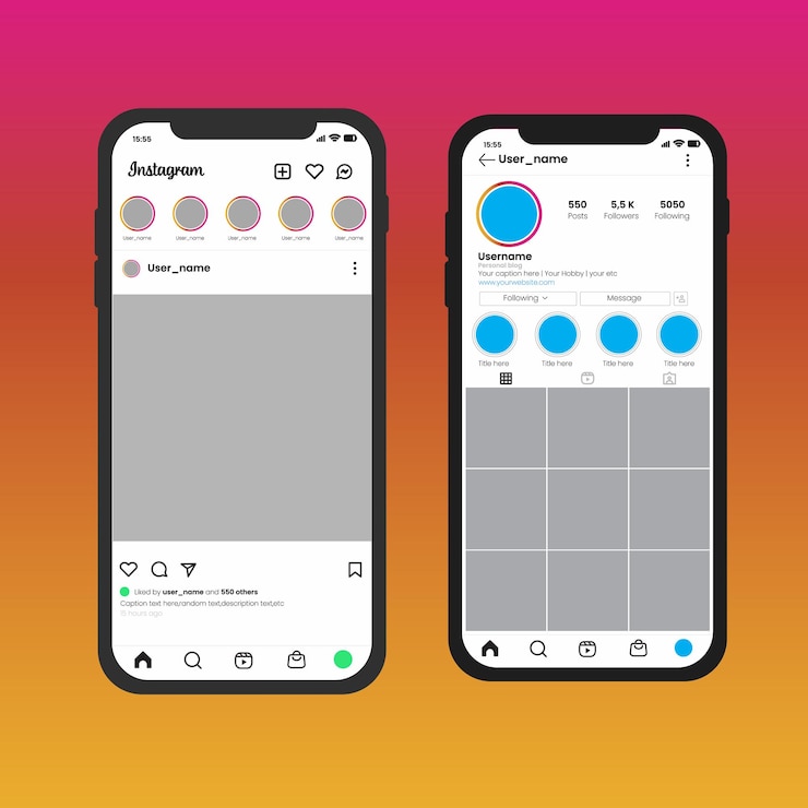 Vettore cornice fotografica vettoriale di instagram su un modello di smartphone