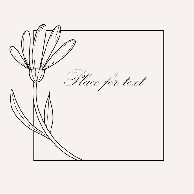 Cornice quadrata botanica bordo linea rotonda disegnata a mano foglie e fiori invito a nozze e carte logo design e poster modello Elegante stile minimale floreale illustrazione vettoriale isolato