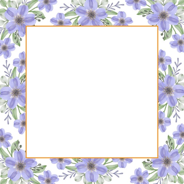 cornice quadrata con bordo acquerello fiore bouquet viola