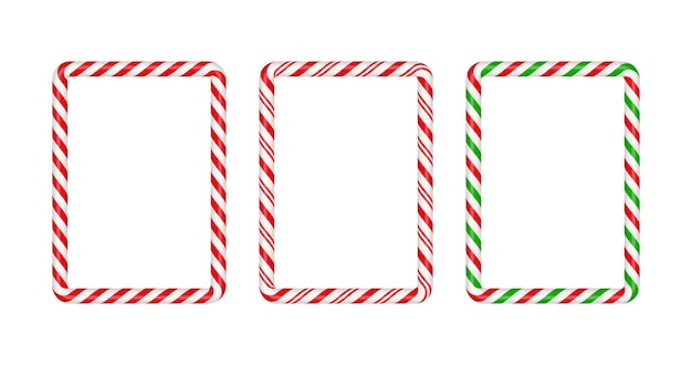Cornice quadrata di bastoncino di zucchero di Natale con bordo di Natale a strisce rossoverde e bianco con motivo a lecca lecca caramella a strisce Modello di Natale e Capodanno Illustrazione vettoriale isolato su sfondo bianco
