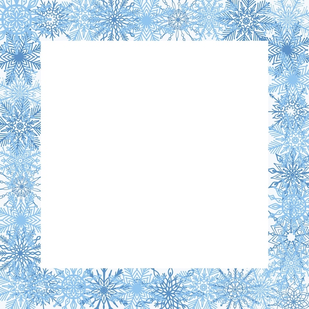 Cornice quadrata di Natale Capodanno con fiocchi di neve e spazio di copia Design modello festivo invernale