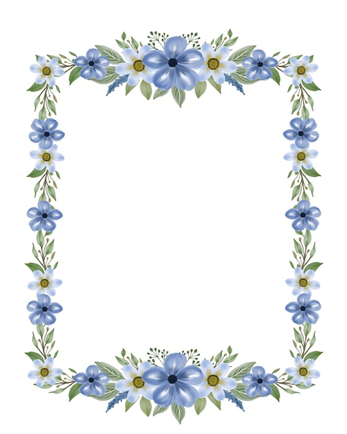 cornice rettangolare con bordo fiore acquerello blu