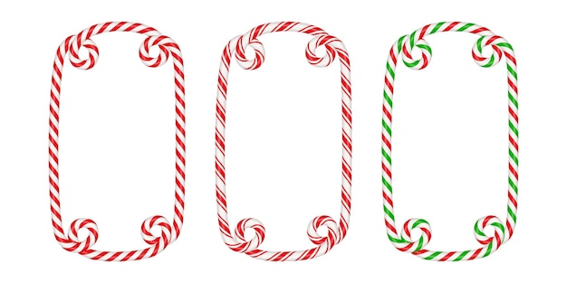 Cornice rettangolare di bastoncino di zucchero natalizio con striscia rossa e bianca Bordo di Natale con motivo lecca-lecca caramelle a strisce Modello vuoto di Natale e Capodanno Illustrazione vettoriale isolato su sfondo bianco