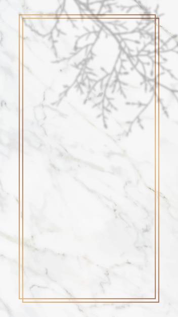 Cornice rettangolare in oro con ombra floreale su sfondo di marmo bianco