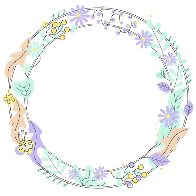 Cornice rotonda con fiori, foglie e farfalle ClipArt vettoriali