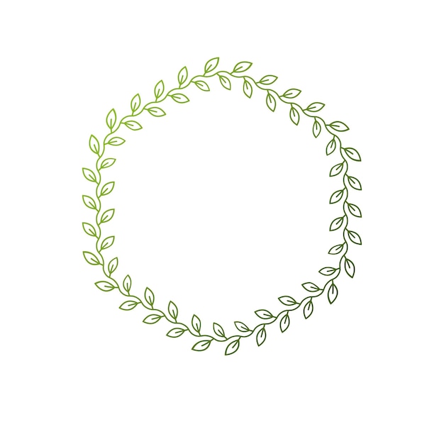 Cornice rotonda vintage creata con ornamento naturale in stile ecologico, foglie primaverili verdi. Emblema decorativo stemma araldico illustrazione vettoriale isolato, ecologico.