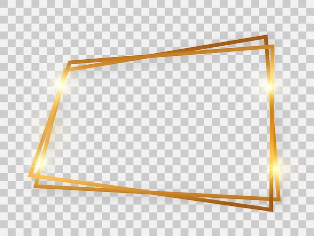 Cornice trapezoidale doppia oro lucido con effetti luminosi e ombre su sfondo trasparente Illustrazione vettoriale