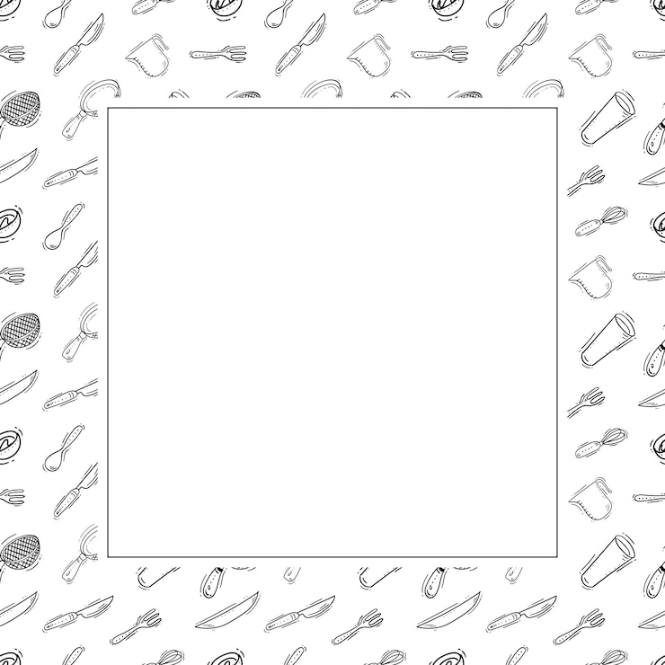 Vettore cornice utensili da cucina scarabocchi utensili di cucina cornice quadrata sfondo cucina