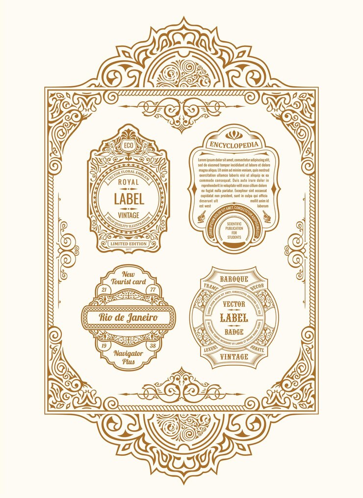 Vettore cornici calligrafiche di carte dorate vintage