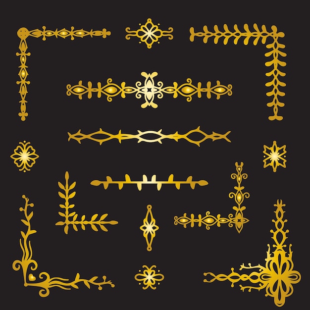 Cornici d'oro vintage mega set in design piatto Bundle elementi di linea astratta decorativa classica