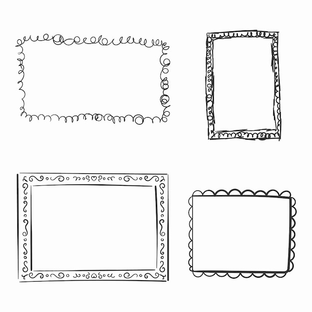 Cornici per foto ornamentali antiche per il web design del diario del pianificatore Vettore in stile doodle disegnato a mano