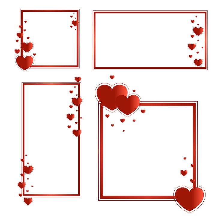 Vettore cornici per san valentino con cuori rossi.
