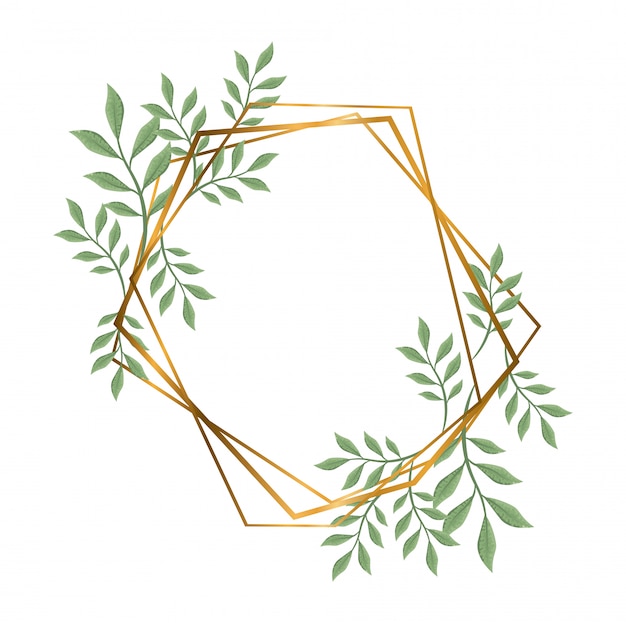 Cornici poligonali geometriche con linee e foglie dorate