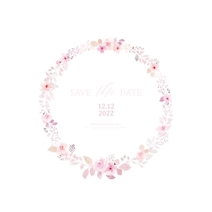 Corona dell'acquerello di fiori e foglie rosa chiaro. Acquerello dipinto a mano con cornice rotonda floreale monocromatica isolata su priorità bassa bianca. Adatto per la progettazione di partecipazioni di nozze, inviti, salva la data