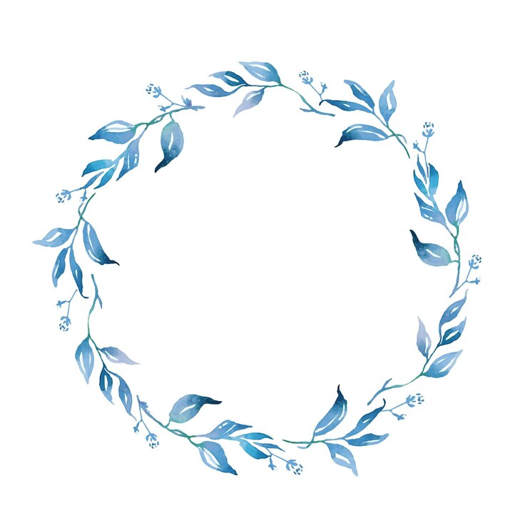 Corona di foglie blu Acquerello clipart