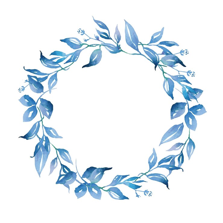 Corona di foglie blu Acquerello clipart