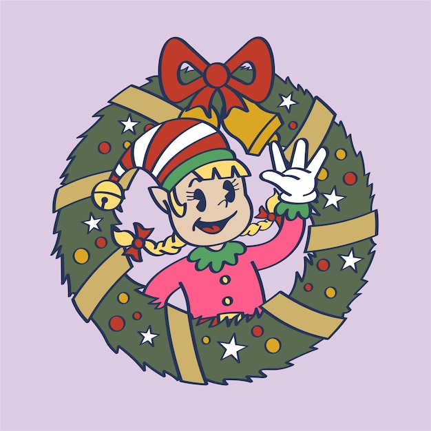 Corona di Natale della ragazza dell'elfo di vettore nello stile del fumetto