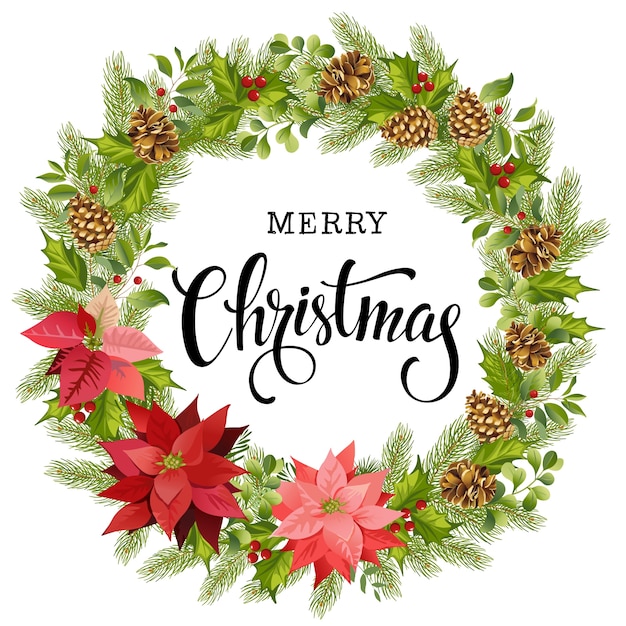 Corona di Natale di stella di Natale rossa e foglie