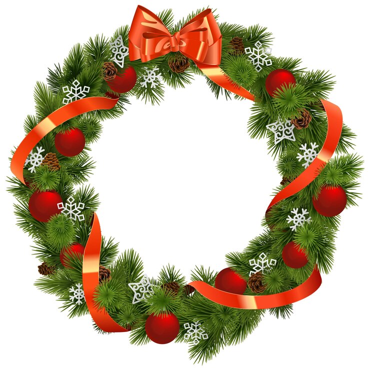 Vettore corona di natale di vettore con decorazioni rosse