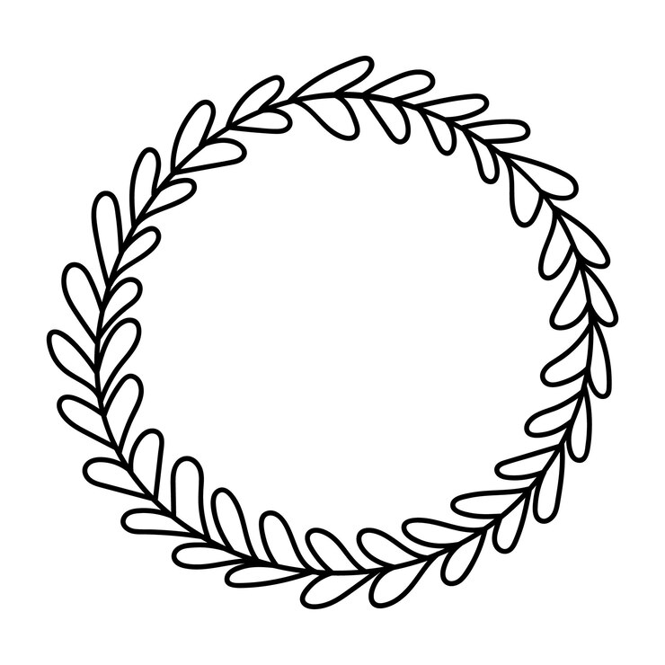 Corona di scarabocchi, cornice rotonda, motivo di contorno, decorazione con foglie, design naturale