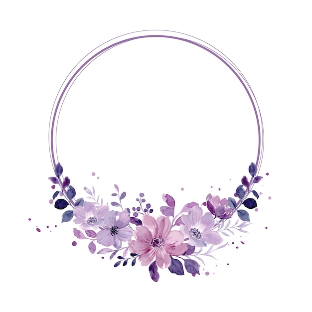 Corona floreale viola dell'acquerello con cerchi