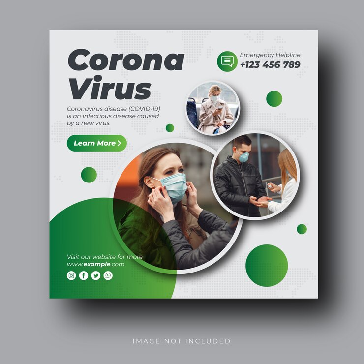 Vettore corona premium covid-19 avviso o ospedale social media banner o flyer quadrato modello premium vector