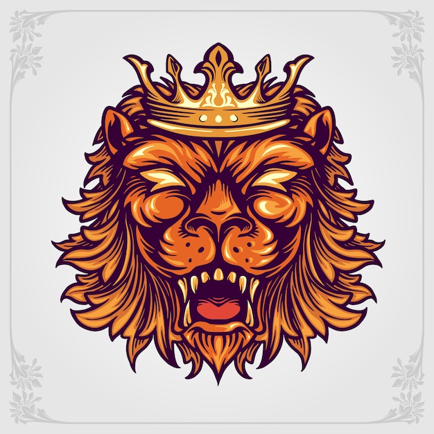 Corona testa Lion logo con ornamenti