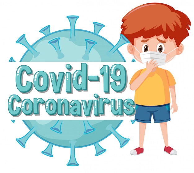 Coronavirus design con ragazzo malato e cellula virus