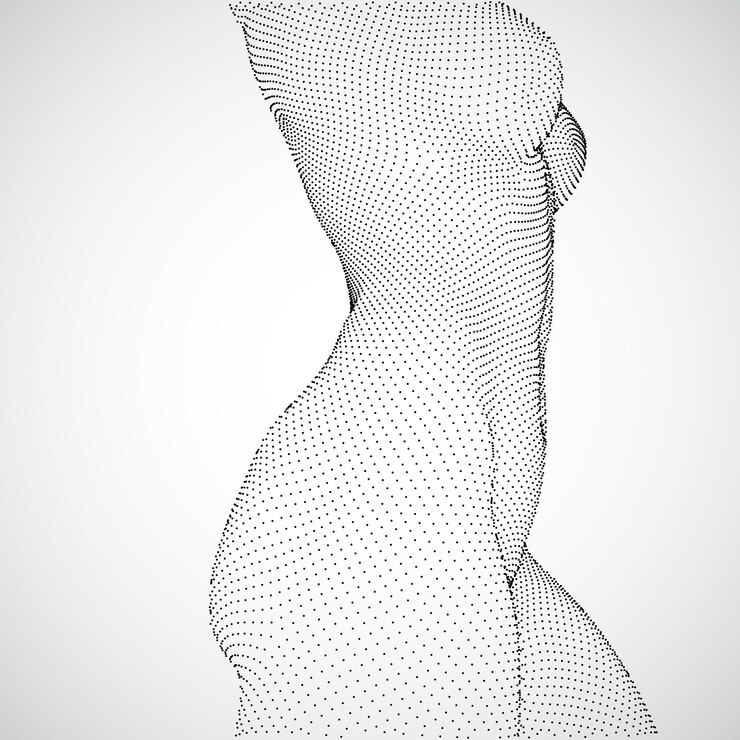 Vettore corpo nudo femminile su sfondo bianco in pose sessuali danza vettore 3d