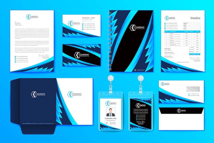 Vettore corporate design unico semplice cancelleria blu professionale