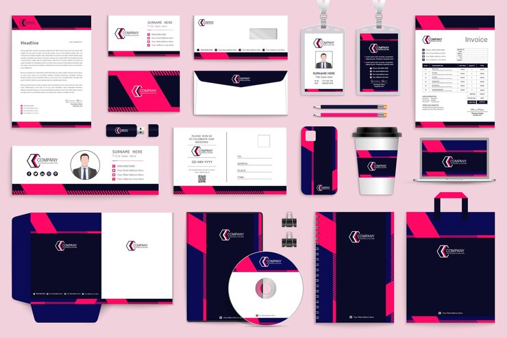 Vettore corporate identity design su articoli di cancelleria