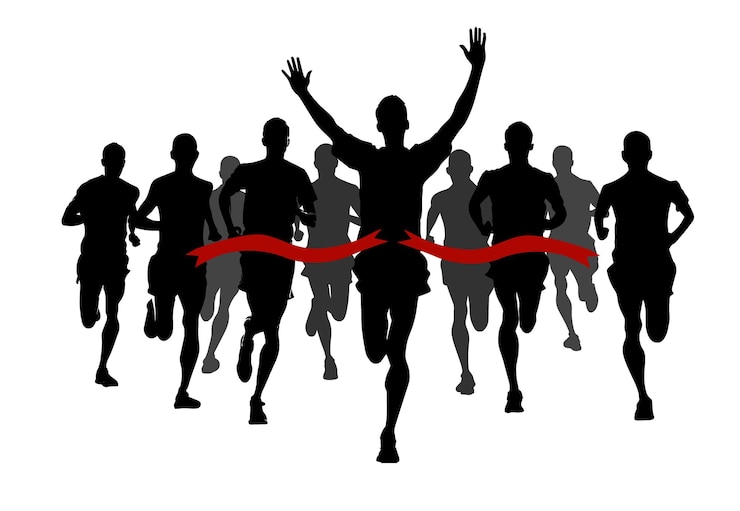 Vettore correre un maratoneta vince l'atleta di atletica leggera in competizione