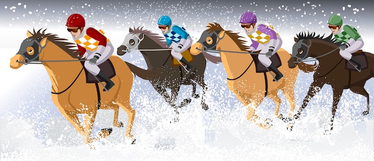 Vettore corsa di cavalli di neve