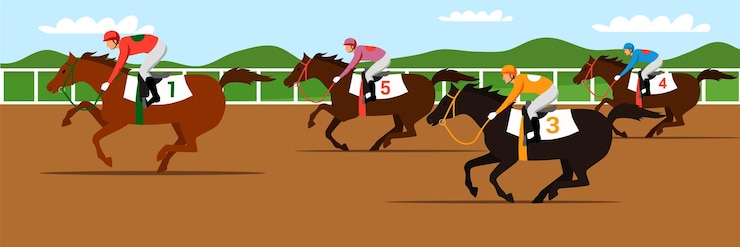 Vettore corse di cavalli professionisti fantini cavalieri su cavalli da corsa purosangue dorsi derby di sport equestri