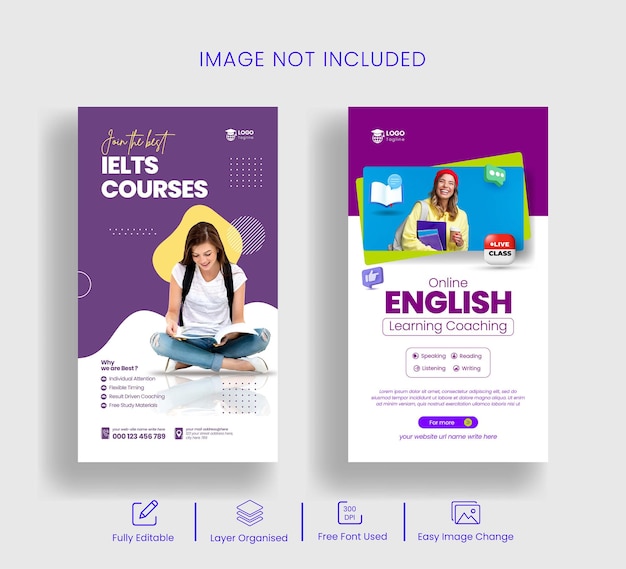 Corsi online per l'apprendimento della lingua inglese Storia di Instagram o design del modello di storia di Facebook