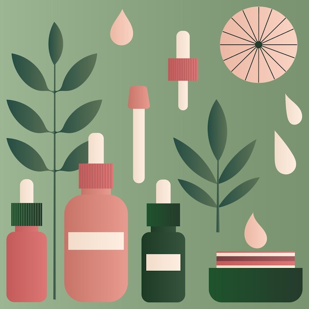 Cosmetici per la cura e la cura del siero in tonalità naturali