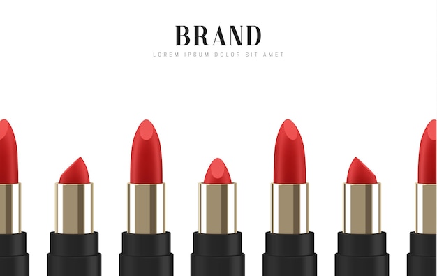 Cosmetici rossetto rosso. illustrazione 3d bellissimo poster pubblicitario.