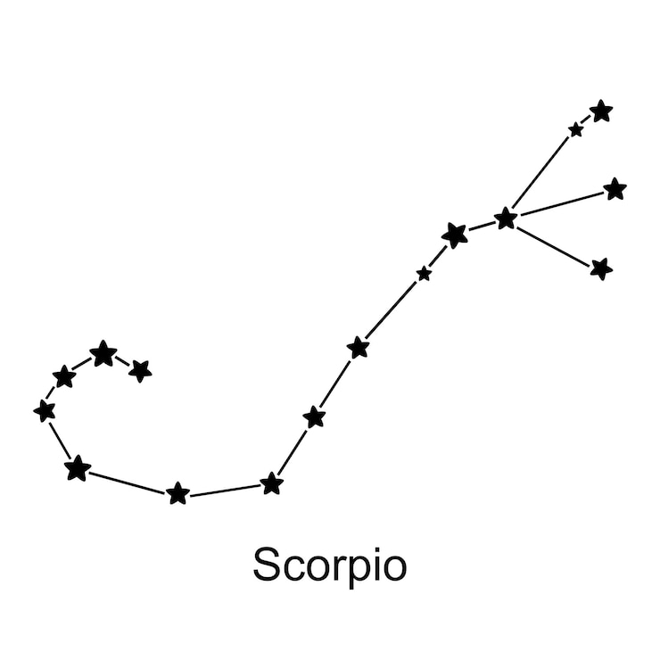 Vettore costellazione del segno zodiacale scorpione su sfondo bianco, illustrazione vettoriale