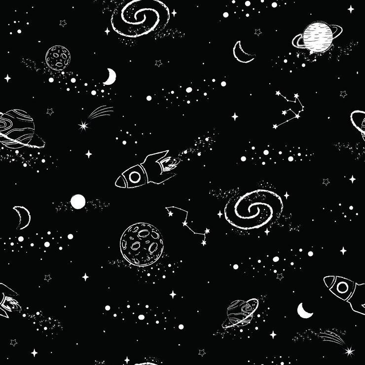 Vettore costellazioni disegnate a mano con motivo senza cuciture pianeta e cielo stellato segni zodiacali illustrazione vettoriale