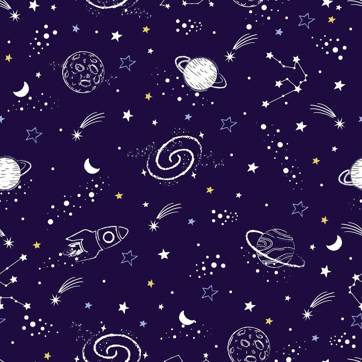 Vettore costellazioni disegnate a mano con motivo senza cuciture pianeta e cielo stellato segni zodiacali illustrazione vettoriale