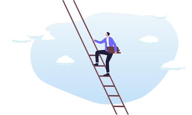 Costruire la scala del successo Sviluppare passi per migliorare le opportunità Raggiungere gli obiettivi di carriera e superare le sfide Imprenditore che si arrampica per il progresso