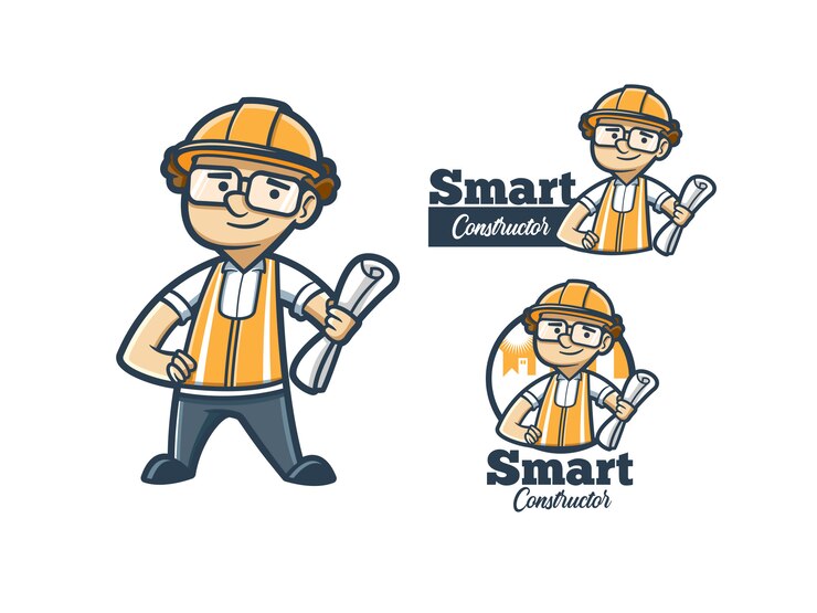 Costruttore astuto Cartoon Logo Mascot