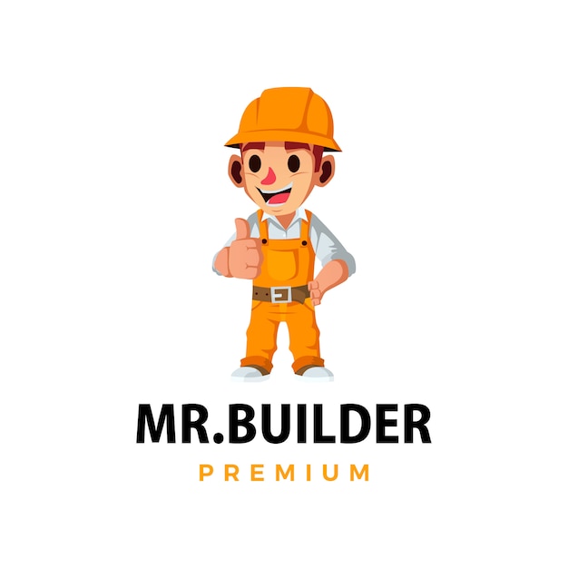 Costruzione builder pollice in alto mascotte carattere icona logo illustrazione