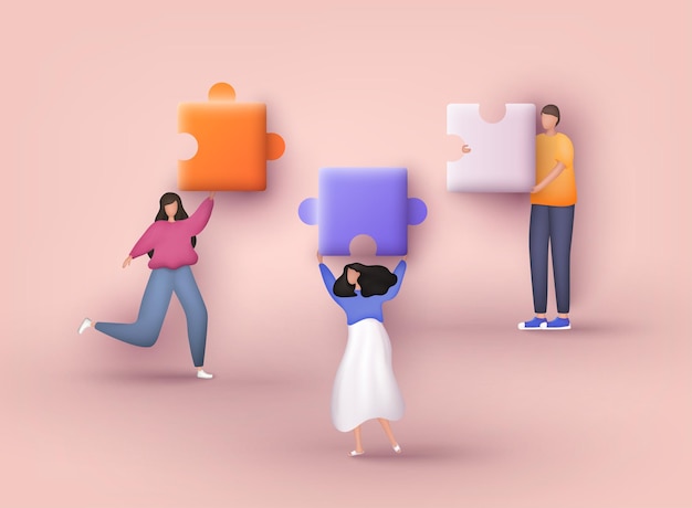 Costruzione di cooperazione da parte di un gruppo di agenzie per creare una squadra Concetto per la progettazione web 3D Web Vector Illustrations