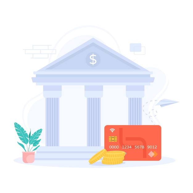 Costruzione di una banca con illustrazione delle operazioni bancarie con carta